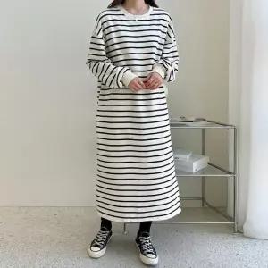 여성 봄 가을 데일리 단가라 롱 원피스 OP0417S 빅사이즈 루즈핏