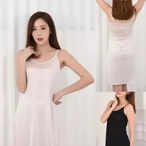 천연 쿨 인견 무지 라운드넥 롱 끈 원피스 슬립 (HSJ-WD6D17C)