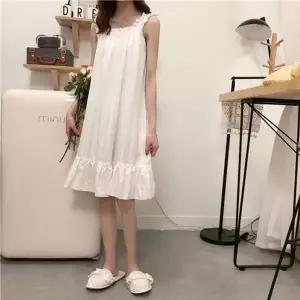 순면 나시 프릴 원피스 잠옷 홈웨어 (HSJ-W93F966)