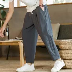 남성 여름 린넨 허리 밴딩 9부 바지 팬츠 통바지