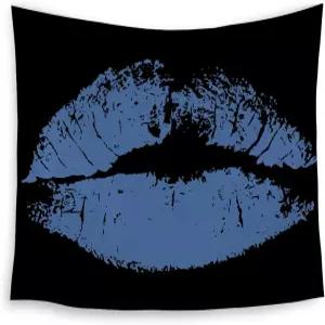 HUGANE 다크 블루 립 프린트 태피스트리 트렌디한 키스 마크 월 모던 패션 걸리 블랙과 행잉 장식 여자
