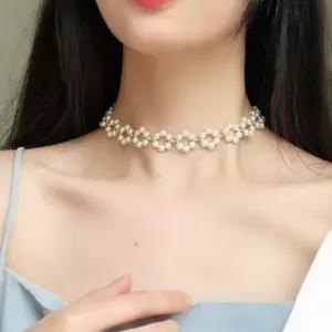 (색상 진주)미니 진주초커 진주목걸이 비즈 아크릴 초커 데일리 짧은 레이어드 빈티지 레트로