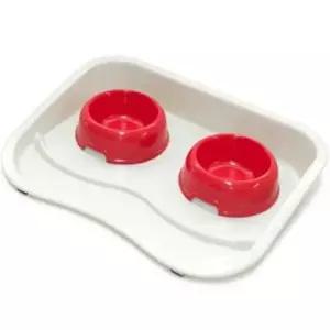 [반려] 밥 그릇 물 수반 2구 식기 강아지 강아지물통급수기 레드 스탠드 식판