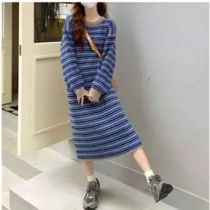롱원피스 스트라이프 배색 원피스