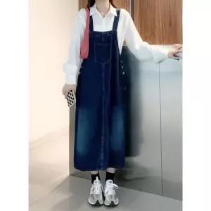 루즈핏원피스 여성 여름 쓰리포켓 루즈핏 데님 멜빵 청 원피스 치마