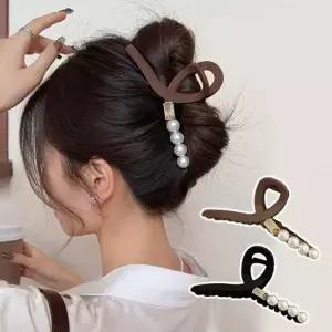 여성 하프 진주 골드 장식 매트 집게핀 머리핀 헤어핀 바나나핀 바나나삔 리본집게핀