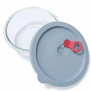 실리콘 오븐글라스 전자레인지용 내열유리 밀폐용기-원형/390ml/밥보관 반찬통