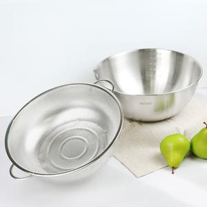 퀸센스 스텐 펀칭볼 믹싱볼 2종 세트 계량 대야 채반 튀김망 업소용 소쿠리 바구니 채망 (32 30cm)