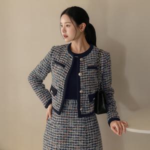 [시크라인] (~XXL까지) 라이먼 배색 트위드 자켓 겨울 오피스룩 하객룩 연말룩 모임룩 빅사이즈
