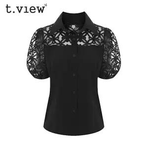 (택가 89000원)[티뷰] 플라워모티브시스루블라우스_V5B-CBL049