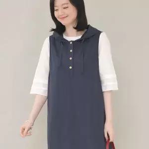 [하프클럽/] 엄마옷 순 면 후드 단추 주머니 여성 봄 여름 롱 캐쥬얼 조끼 원