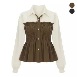 (택가 89000원)[티뷰] 셔링카라슬림훌블라우스_V5C-CBL024