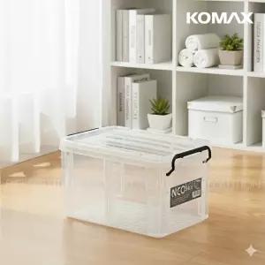 코멕스 네오박스 340 수납 박스 34L 손잡이 뚜껑형 초대용량 옷 정리함 투명 리빙 옷장 이불 팬트리 플라스틱 공간 적층 대형