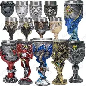 성작 2025 바이킹 배 드라카르 드래곤 해골 고블렛 스테인리스 스틸 인서트 할로윈 와인잔 샷 글라스