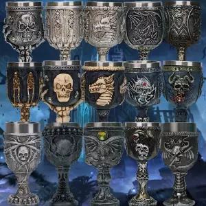 성작 중세 잔 드래곤 성배 실버 두개골 뼈 판타지 블러드 와인 스테인레스 스틸 할로윈 커피 컵