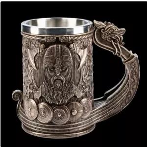 성작 중세 바이킹 와인 고블렛 노르딕 전사 드래곤 잔 스테인리스 스틸 인서트 레진 테마