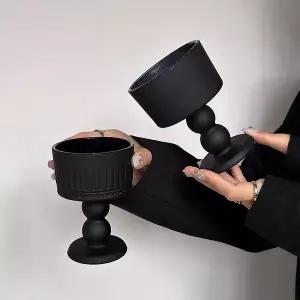 성작 와비사비 무광 블랙 유리 고블렛 프랑스 와인 잔 손으로 제작 스템웨어 위스키샴페