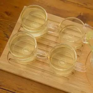 (4p 세트) 유리 머그/컵/투명/차잔/내열/다기/선물용/세트/순잡이/음료/찾잔/다도/찻잔/허브티/녹차잔/유리