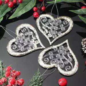 샴페인골드 오너먼트 3p세트(하트) 트리