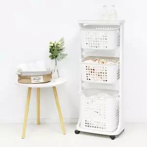 이지라이프 이동식 스윙 3단 빨래 바구니 햄퍼 빨래통 화이트