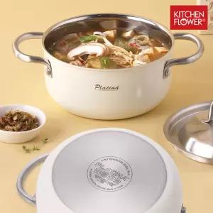 통3중 플래티나 IH 스테인리스 크림 양수 냄비 18CM 인덕션 및 모든 열원 가스렌지 전기레인지 하이라이트