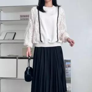 |KSH42C2|여성 꽃무늬 시스루 레이스 퍼프넥 플리츠 봄 블라우스