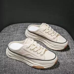 여성 캔버스 뮬 데일리 캐주얼 쿠션 여성 뮬 스니커즈 통굽 슬립온 로우