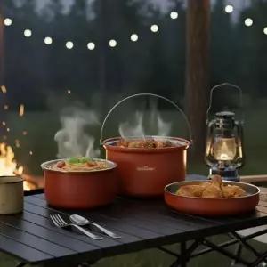 통3중 스텐 후라이팬 냄비 3종세트 캠핑 차박 야외 조리 취사도구