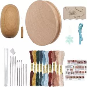 나무 다닝 디스크 재봉 수선 키트 실밥이 포함된 5.9인치 바늘 세트 컬러풀한 실 팩 완벽한 액세서리가