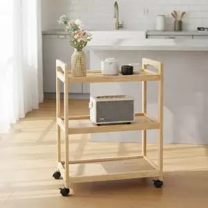 [CJ][덕하우스]원목 우드 이동식 웨건 트레이 카트 선반 세탁실 수납 조리대 트롤리 3단