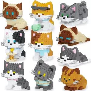 텐예 10팩 미니 빌딩 블록 고양이 세트 키트 파티 장난감 인터록 브릭 DIY 동물 피규어 크리에이티브 생일