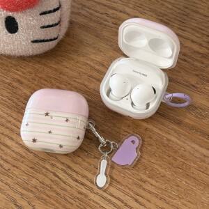 호환 갤럭시 호환 버즈 프로 3 라이브 2 FE 코어 인스 퍼플 스트라이프 러블리 스타 이어폰 케이스 무선