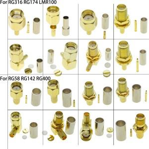 SMA 수 플러그 암 잭 RF 동축 커넥터 크림프 직각 LMR100 RG174 RG316 RG58 RG400 50-3 케이블