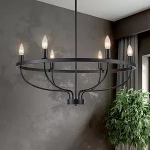 BrkNit 6-라이트 블랙 샹들리에 식당용 캔들 현관 침실 로비 및 거실용 빈티지 팜 조명 기구