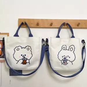 귀여운 곰 토끼 캐릭터 캔버스 에코백 똑닥단추 보조 mJG8+4NOf