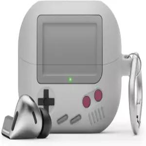 엘라고 삼성 갤럭시 버즈 3 프로 및 FE 케이스 카라비너가 있는 AW5 클래식 게임 플레이어 디자인 커버 풀