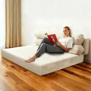 FOMU 컨버터블 소파 침대 접이식 팔라우 플로어 퓨처 의자 테디 침실용 미니 러브 시트 베이지 화이트 51.1