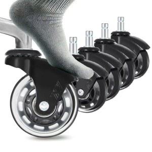 AXL 사무실 의자 캐스터 휠 교체 - 사일런트 인라인 스케이트 스타일 캐스터(5개 세트), 하드우드 바닥 및 카펫에 안전, 유니버설 핏(블랙/클리어)