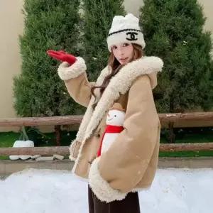 여성 점퍼 무스탕 코트 도톰 후드 일체형 퍼 OP1