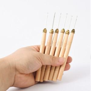 헤어 익스텐션 비즈 도구 키트 마이크로 풀링 니들 우드 훅 (혀 모양  포함)