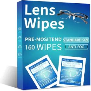 김서림 방지 렌즈 물티슈 - 160개 개별 포장 안경 고글 안면 보호대 및 헬멧용 사전 보습 디포거 토블렛