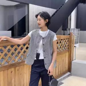 루타꽁몰 여친 베스트 린넨 체크 조끼 봄나시 레이어드 톱 HO1