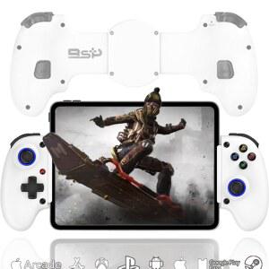 Megadream iOS13.0+ / Android6.0+ Windows10.0+ PS3 4 PC 11인치 태블릿을 지원하는 iPhone 컨트롤러, 6축 자이로스코프, 진동 모터, 3단계 터보 부스트, 연사 홀드, COD 모바일용 흰색