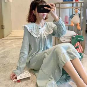 [라일리여성의류] Rly 넓은카라 레이스 리본 셔링 귀여운 롱원피스 원피