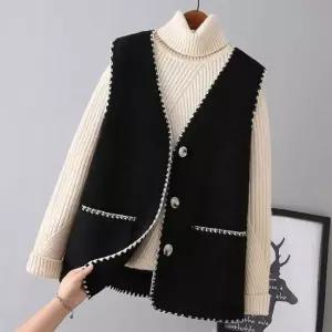 [라일리여성의류] Rly 은창)엣지 스티치 뽀글이 버튼 조끼 여성 봄 가