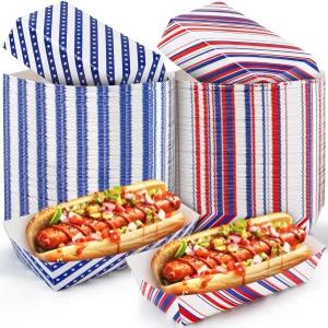 100 PCS 종이 보트 트레이 9.4 x 5.1 2.2 인치 7월 4일 애국 서빙 일회용 핫도그 사료 독립기념일 기념