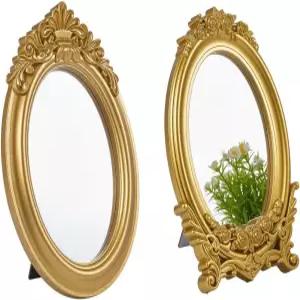 NBEADS 2종 소형 골드 빈티지 거울 앤티크 타원형 베니티 메이크업 액자 책상 키트 침실 거실 테이블탑