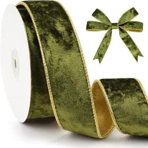 텐 웰 그린 벨벳 와이어 리본 선물 포장용 금 메탈릭 크리스마스 트리 장식 토퍼 보우 웨딩 공예 화환 용품
