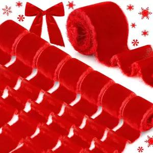 24야드 크리스마스 벨벳 래핑 리본 8롤 실크 프레이드 핸드메이드 결혼 부케 초대장 화환 장식 선물 카드