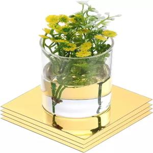 uxcell 4팩 4인치 거울 중앙 조각 테이블용 사각 접시 트레이 셀프 접착 아크릴 결혼식 파티 공예 홈 월